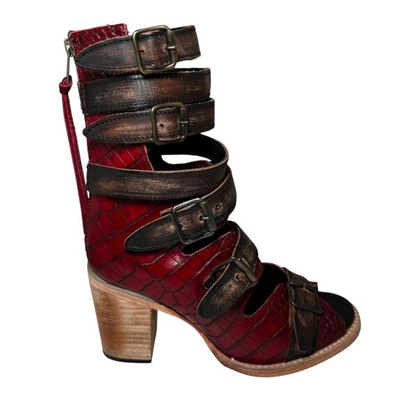 New Freebird by Steven Womens Bond Western Leather Sandal Boot Red Croc size 9 - Picture 1 of 14